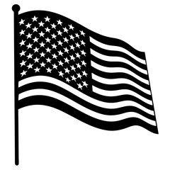 Waving american flag silhouette on a pole against a white background