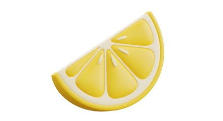 A single, bright yellow lemon slice with a white rind, isolated against a plain white background.
