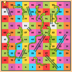 colorful snakes and ladders game board illustration