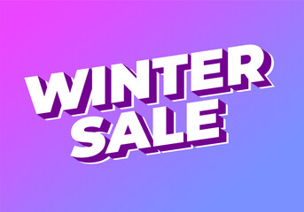 Bold 3D text Winter Sale on a gradient purple and blue background.