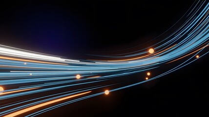 Abstract Lines of Light: Dynamic abstract lines of light streaks across a dark background, conveying speed, movement, and connectivity in a modern and visually striking composition.