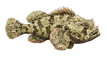 Detailed Watercolor Painting of a Scorpionfish, Marine Life Illustration watercolor png, transparent isolated nackground
