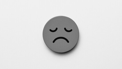 Fototapeta premium Monochrome sad face icon with a simple frown, symbolizing negative customer feedback, low team morale, or disappointed employee mood for clear business reports and workplace communication visuals.
