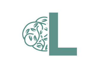 A clean and thoughtful monogram logo design featuring uppercase letters (a-z) combined with a stylized brain adorned with leaf elements. This elegant fusion symbolizes mental clarity, L