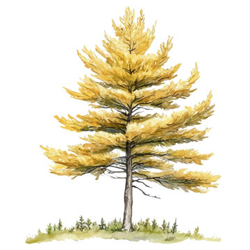 A Tamarack Tree, watercolor painting vector, isolated on a white background.