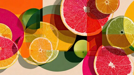Citrus Fruits Slices Abstract Pop Art Collage