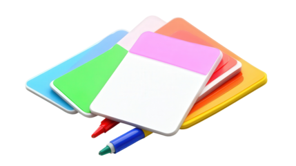 Rewritable flashcards with dry erase marker, Transparent background, PNG file