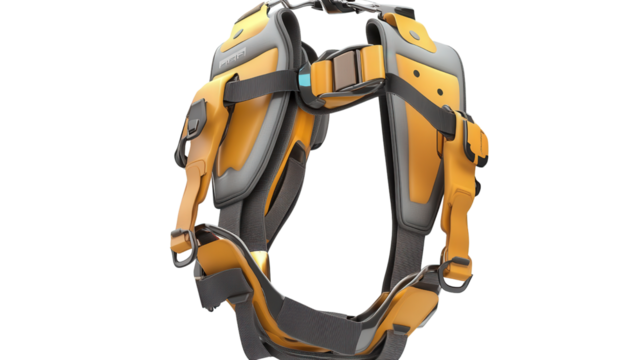 Smart climbing harness with fall sensors, Transparent background, PNG file