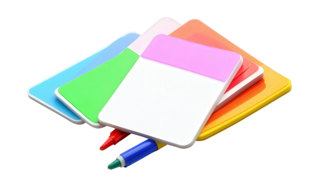 Rewritable flashcards with dry erase marker, Transparent background, PNG file