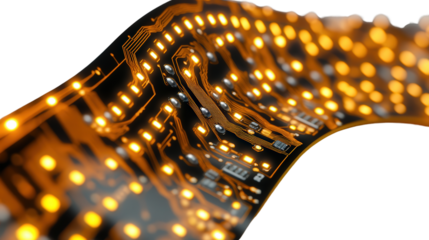 Smart flex PCB with embedded LEDs, Transparent background, PNG file