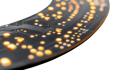Smart flex PCB with embedded LEDs, Transparent background, PNG file