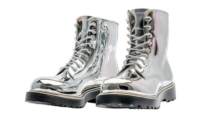 Reflective metallic silver boots, Transparent background, PNG file