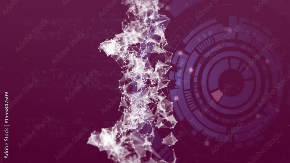 Poster faint white points emerging starting network connecting and rising while pulsing with rotating hud