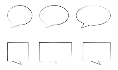 Collection of empty comic speech bubbles with halftone shadows. Hand drawn retro cartoon stickers.