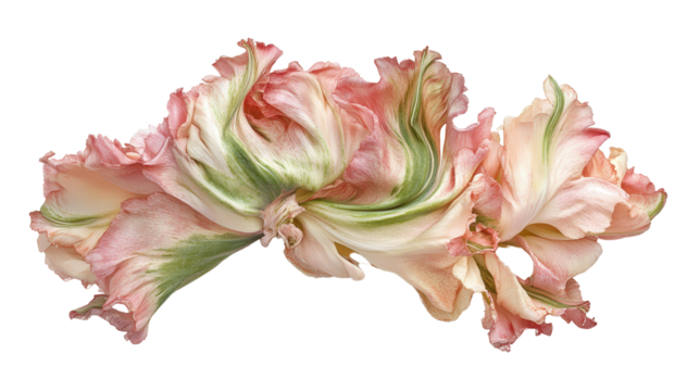Ruffled parrot tulip in pink and green Transparent background, PNG file