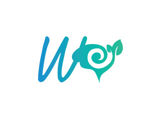 Creative nature-themed logo designs featuring stylized alphabet letters from Q to Y. Each letter integrates a green spiral motif resembling a leaf or plant shoot, symbolizing growth, sustainability, w