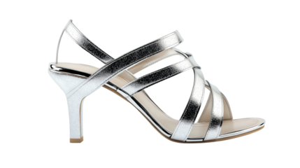 Silver strappy evening sandals, Transparent background, PNG file