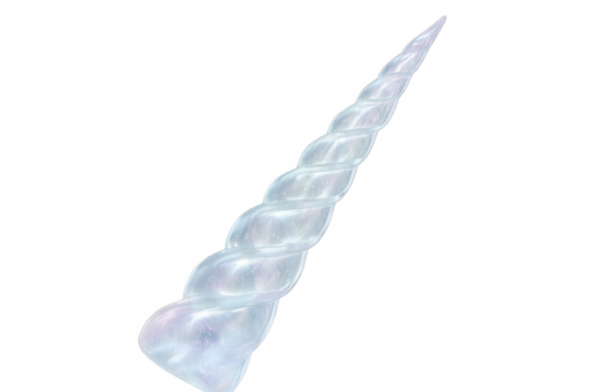 Iridescent unicorn horn gleaming, casting ethereal light through transparent backdrop for mystical design concepts