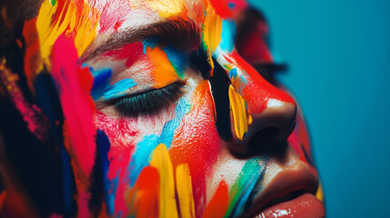 Modern art of a girl paint. Colorful art portrait of a woman painting.