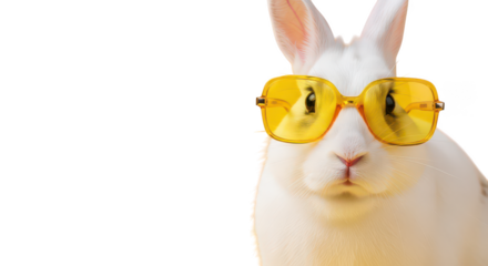 White rabbit with yellow sunglasses