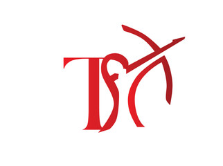 Elegant red monogram logos incorporating the Sagittarius archer zodiac symbol with stylized capital letters. Each design creatively blends the silhouette of a bow and arrow t