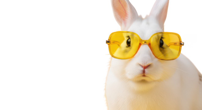White rabbit with yellow sunglasses - Powered by Adobe