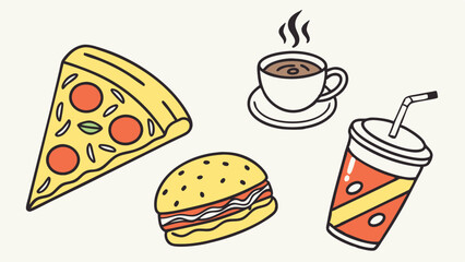 Food and Drink Icon Set Vector Illustration with Black Yellow Cyan Magenta Colors