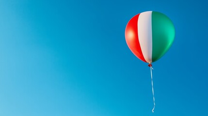 Italy flag shaped balloon in blue sky, festive scene