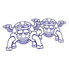2 Turtles Team Two Angel Heaven Halo Duo Friends Isolated Vector Graphic Design Illustration
