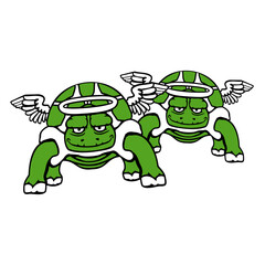 2 Turtles Team Two Angel Heaven Halo Duo Friends Isolated Vector Graphic Design Illustration
