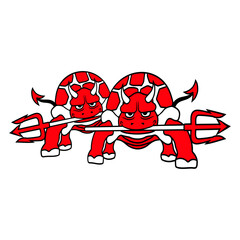2 Turtle Devil Hell Team Evil Boy Demon Friend Bad Isolated Vector Graphic Design Illustration
