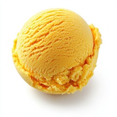 Mango sorbet ice cream scoop isolated on white background.