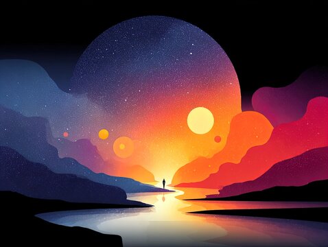 explore the cosmic wonders: alien creature with luminous orbs in an otherworldly landscape - perfect poster for sci-fi enthusiasts and unique sports room decor!