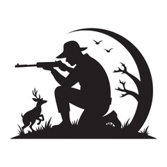 Hunter Aiming Rifle Silhouette Vector