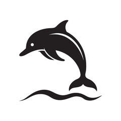 Dolphin Jumping Over Waves Silhouette