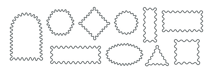 Wavy, zigzag, curvy borders empty geometric figures. Line edges vector frames, doors, mirrors