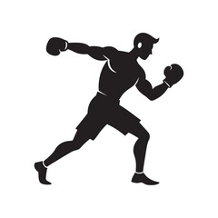 Boxer Throwing Punch Silhouette Vector