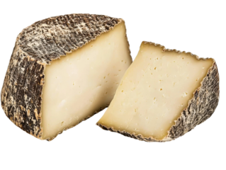 Freshly Cut Aged Cheese Wheel with Natural Rind, Slice Displayed on Isolated Background for Gourmet Food Photography and Culinary Uses
