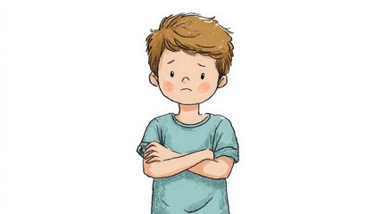 Pouty Child with Crossed Arms in Clipart Style 