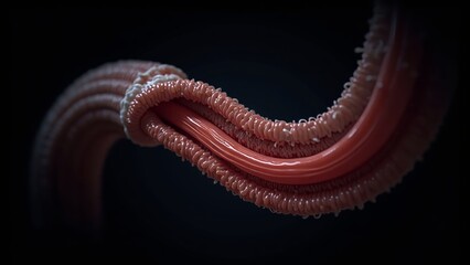 A dramatic abstract visualization of the human esophagus resembling a ribbed glass tube with visible muscle fibers, illuminated by spotlight against a dark void.
