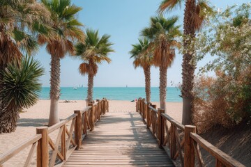 Wooden boardwalk on the beach banner