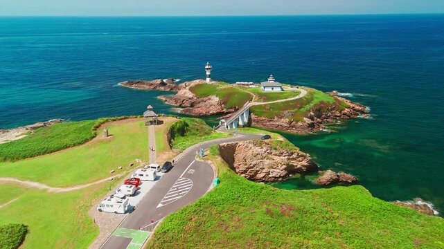 Aerial view of Faro de Ribadeo lighthouse in Lugo, Galicia, Spain.