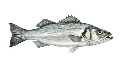 Sea Bass Watercolor Illustration: Detailed, Realistic Fish Image watercolor png, transparent isolated nackground