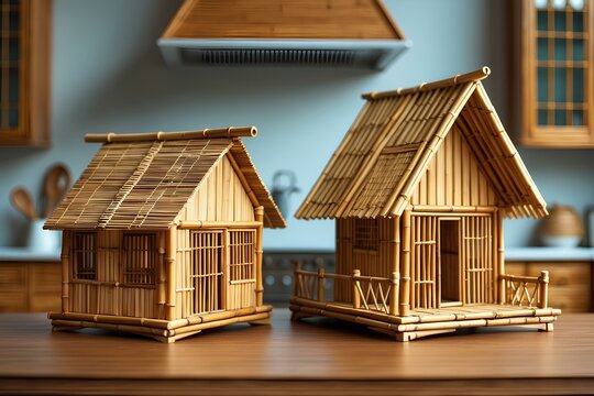 Mini Bamboo House Model - Bamboo Handicrafts Offering a Handcrafted, Eco-Friendly Decorative Piece That Showcases Traditional Architecture and Adds Natural Charm to Homes, Offices, or Gifts