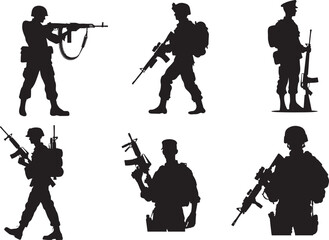 Naklejka premium soldiers in various combat positions and stances bundle