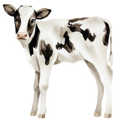 Watercolor painting of a holstein calf on transparent background. © beyouenked