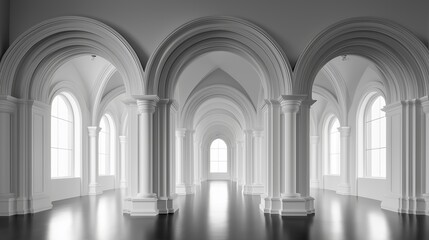Obraz premium White Room with Repeating Arches and Pillars
