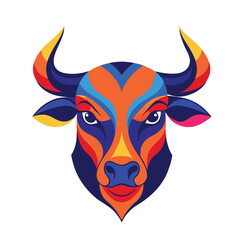 head of bull with horns colorful icon isolated on white background