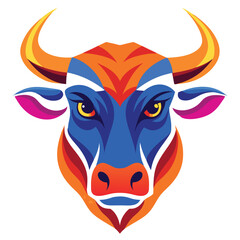 cow with horns colorful icon isolated on  white background