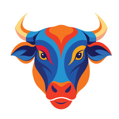 portrait of a cow, colorful icon isolated on white background